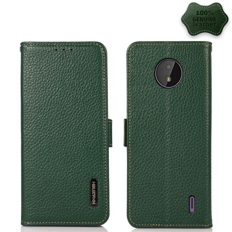 For Nokia C10 / C20 KHAZNEH Side-Magnetic Litchi Genuine Leather RFID Phone Case(Green) - Nokia Cases by buy2fix | Online Shopping UK | buy2fix