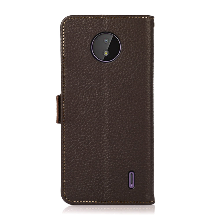 For Nokia C10 / C20 KHAZNEH Side-Magnetic Litchi Genuine Leather RFID Phone Case(Brown) - Nokia Cases by buy2fix | Online Shopping UK | buy2fix