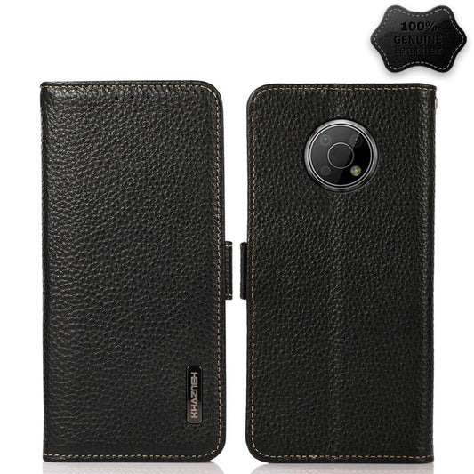 For Nokia G300 KHAZNEH Side-Magnetic Litchi Genuine Leather RFID Phone Case(Black) - Nokia Cases by buy2fix | Online Shopping UK | buy2fix