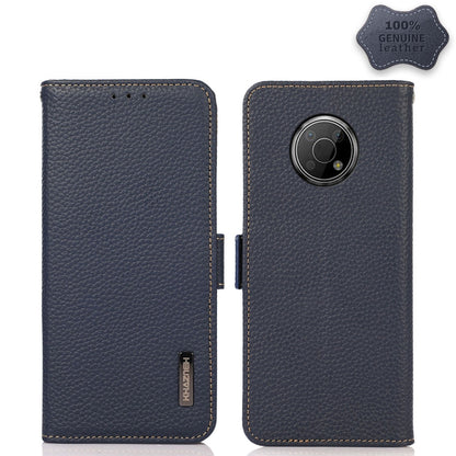 For Nokia G300 KHAZNEH Side-Magnetic Litchi Genuine Leather RFID Phone Case(Blue) - Nokia Cases by buy2fix | Online Shopping UK | buy2fix