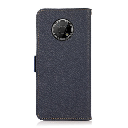For Nokia G300 KHAZNEH Side-Magnetic Litchi Genuine Leather RFID Phone Case(Blue) - Nokia Cases by buy2fix | Online Shopping UK | buy2fix