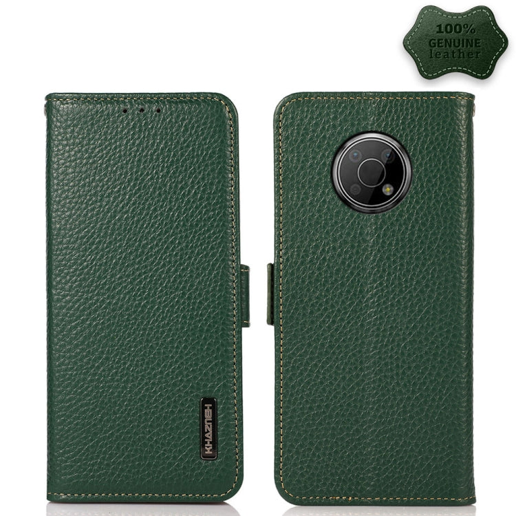 For Nokia G300 KHAZNEH Side-Magnetic Litchi Genuine Leather RFID Phone Case(Green) - Nokia Cases by buy2fix | Online Shopping UK | buy2fix