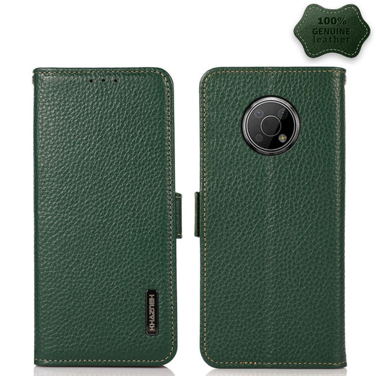 For Nokia G300 KHAZNEH Side-Magnetic Litchi Genuine Leather RFID Phone Case(Green) - Nokia Cases by buy2fix | Online Shopping UK | buy2fix