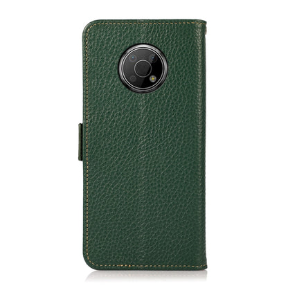 For Nokia G300 KHAZNEH Side-Magnetic Litchi Genuine Leather RFID Phone Case(Green) - Nokia Cases by buy2fix | Online Shopping UK | buy2fix