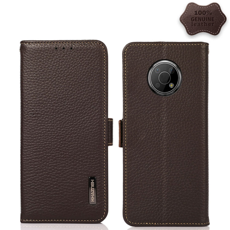 For Nokia G300 KHAZNEH Side-Magnetic Litchi Genuine Leather RFID Phone Case(Brown) - Nokia Cases by buy2fix | Online Shopping UK | buy2fix