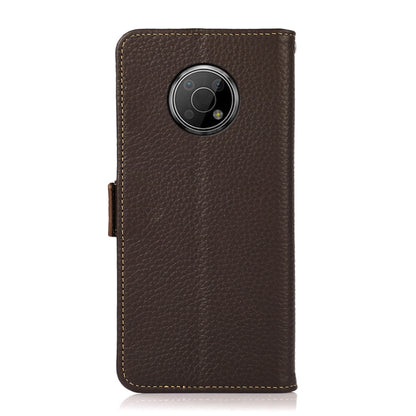 For Nokia G300 KHAZNEH Side-Magnetic Litchi Genuine Leather RFID Phone Case(Brown) - Nokia Cases by buy2fix | Online Shopping UK | buy2fix
