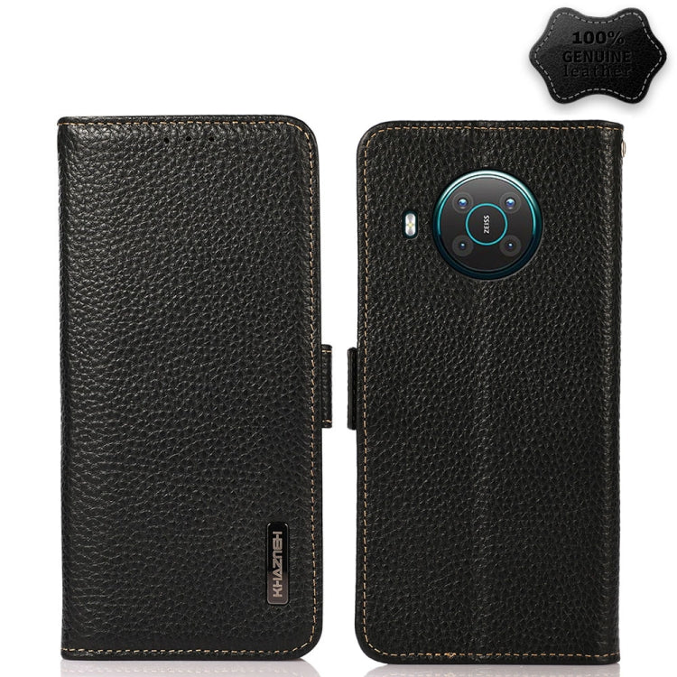 For Nokia X10 / X20 KHAZNEH Side-Magnetic Litchi Genuine Leather RFID Phone Case(Black) - Nokia Cases by buy2fix | Online Shopping UK | buy2fix