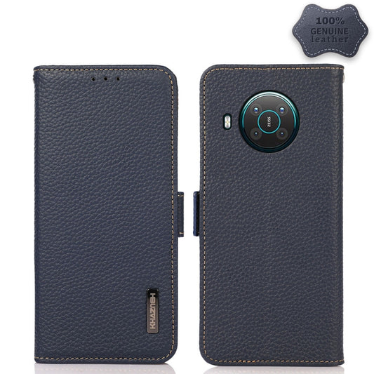 For Nokia X10 / X20 KHAZNEH Side-Magnetic Litchi Genuine Leather RFID Phone Case(Blue) - Nokia Cases by buy2fix | Online Shopping UK | buy2fix