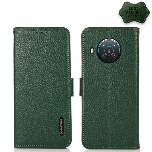 For Nokia X10 / X20 KHAZNEH Side-Magnetic Litchi Genuine Leather RFID Phone Case(Green) - Nokia Cases by buy2fix | Online Shopping UK | buy2fix