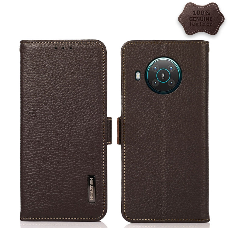 For Nokia X10 / X20 KHAZNEH Side-Magnetic Litchi Genuine Leather RFID Phone Case(Brown) - Nokia Cases by buy2fix | Online Shopping UK | buy2fix