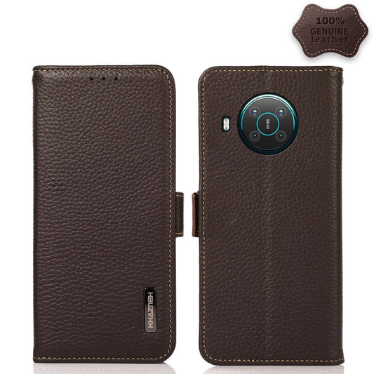 For Nokia X10 / X20 KHAZNEH Side-Magnetic Litchi Genuine Leather RFID Phone Case(Brown) - Nokia Cases by buy2fix | Online Shopping UK | buy2fix