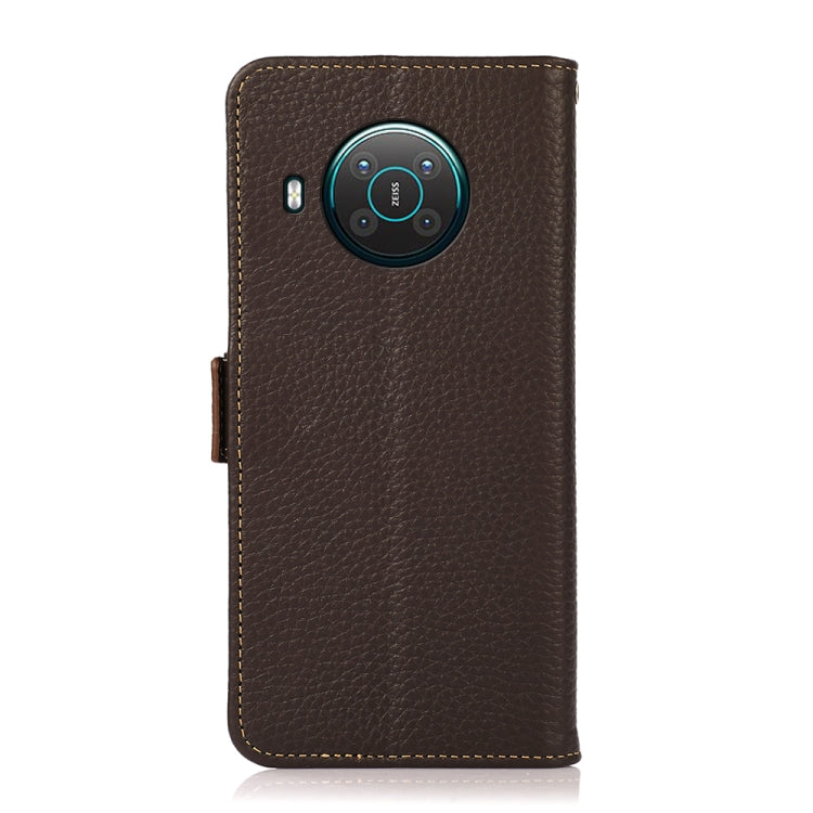 For Nokia X10 / X20 KHAZNEH Side-Magnetic Litchi Genuine Leather RFID Phone Case(Brown) - Nokia Cases by buy2fix | Online Shopping UK | buy2fix