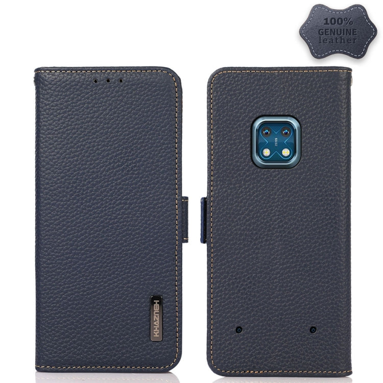 For Nokia XR20 KHAZNEH Side-Magnetic Litchi Genuine Leather RFID Phone Case(Blue) - Nokia Cases by buy2fix | Online Shopping UK | buy2fix