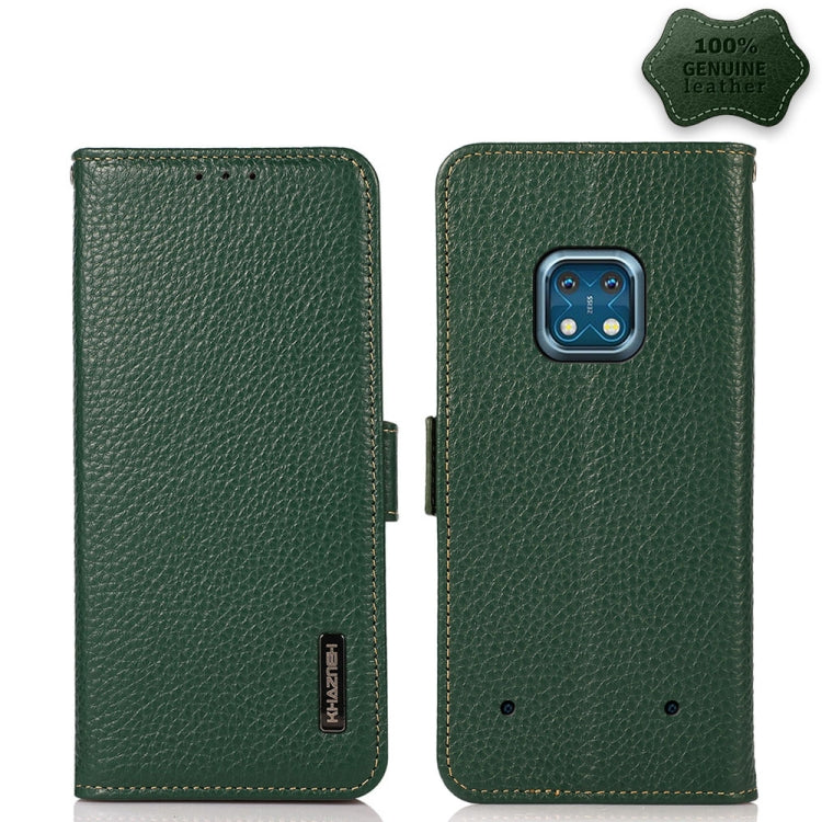 For Nokia XR20 KHAZNEH Side-Magnetic Litchi Genuine Leather RFID Phone Case(Green) - Nokia Cases by buy2fix | Online Shopping UK | buy2fix
