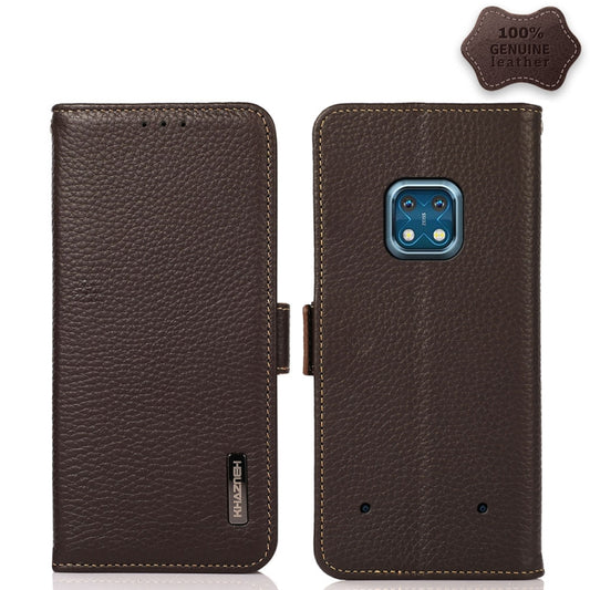 For Nokia XR20 KHAZNEH Side-Magnetic Litchi Genuine Leather RFID Phone Case(Brown) - Nokia Cases by buy2fix | Online Shopping UK | buy2fix