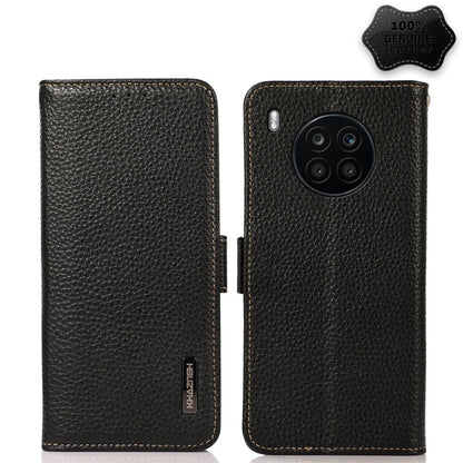 For Honor 50 Lite / Huawei nova 8i KHAZNEH Side-Magnetic Litchi Genuine Leather RFID Phone Case(Black) - Honor Cases by buy2fix | Online Shopping UK | buy2fix
