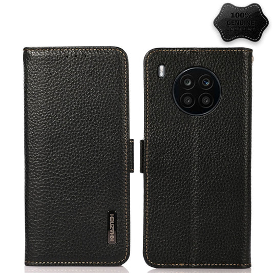 For Honor 50 Lite / Huawei nova 8i KHAZNEH Side-Magnetic Litchi Genuine Leather RFID Phone Case(Black) - Honor Cases by buy2fix | Online Shopping UK | buy2fix