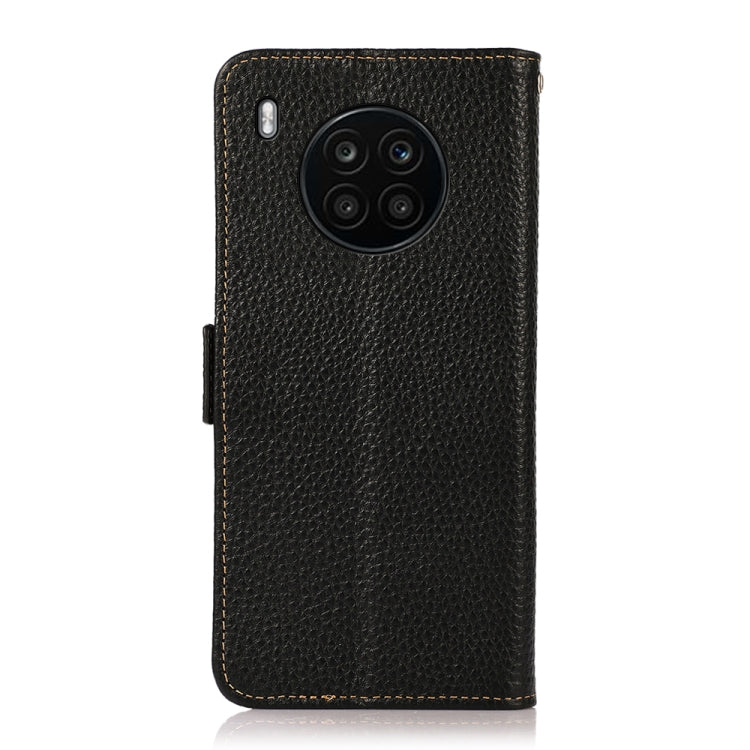 For Honor 50 Lite / Huawei nova 8i KHAZNEH Side-Magnetic Litchi Genuine Leather RFID Phone Case(Black) - Honor Cases by buy2fix | Online Shopping UK | buy2fix