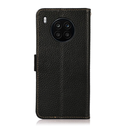 For Honor 50 Lite / Huawei nova 8i KHAZNEH Side-Magnetic Litchi Genuine Leather RFID Phone Case(Black) - Honor Cases by buy2fix | Online Shopping UK | buy2fix