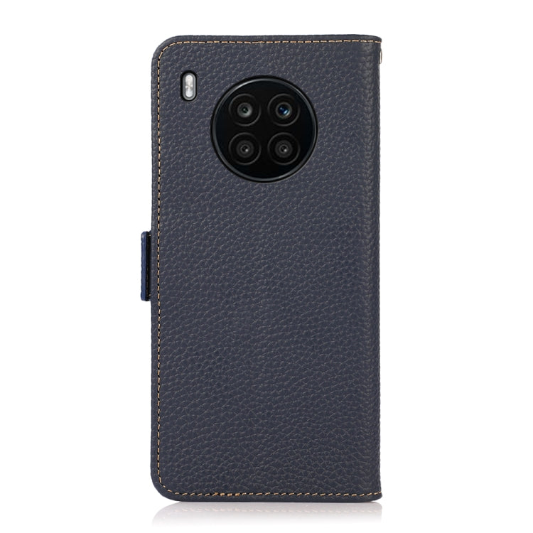 For Honor 50 Lite / Huawei nova 8i KHAZNEH Side-Magnetic Litchi Genuine Leather RFID Phone Case(Blue) - Honor Cases by buy2fix | Online Shopping UK | buy2fix
