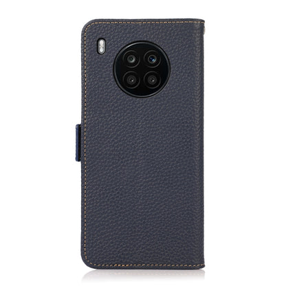 For Honor 50 Lite / Huawei nova 8i KHAZNEH Side-Magnetic Litchi Genuine Leather RFID Phone Case(Blue) - Honor Cases by buy2fix | Online Shopping UK | buy2fix