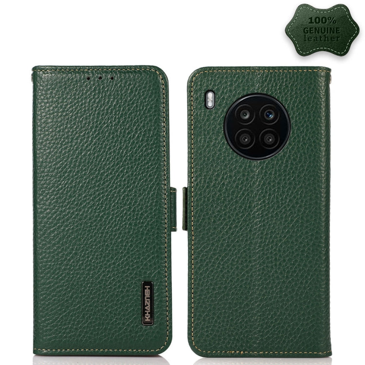 For Honor 50 Lite / Huawei nova 8i KHAZNEH Side-Magnetic Litchi Genuine Leather RFID Phone Case(Green) - Honor Cases by buy2fix | Online Shopping UK | buy2fix
