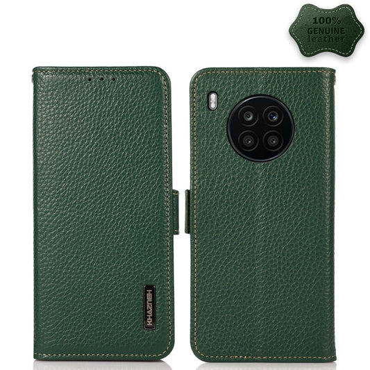 For Honor 50 Lite / Huawei nova 8i KHAZNEH Side-Magnetic Litchi Genuine Leather RFID Phone Case(Green) - Honor Cases by buy2fix | Online Shopping UK | buy2fix