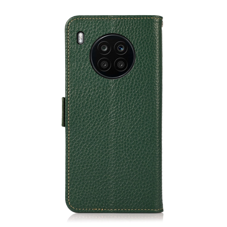 For Honor 50 Lite / Huawei nova 8i KHAZNEH Side-Magnetic Litchi Genuine Leather RFID Phone Case(Green) - Honor Cases by buy2fix | Online Shopping UK | buy2fix