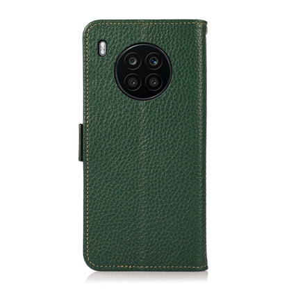 For Honor 50 Lite / Huawei nova 8i KHAZNEH Side-Magnetic Litchi Genuine Leather RFID Phone Case(Green) - Honor Cases by buy2fix | Online Shopping UK | buy2fix