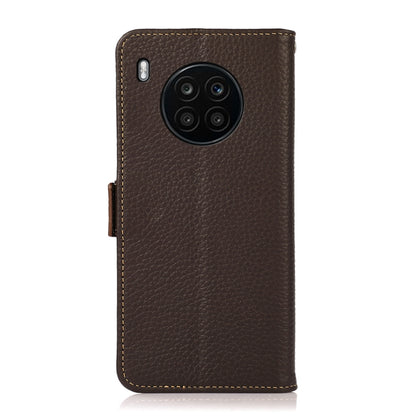 For Honor 50 Lite / Huawei nova 8i KHAZNEH Side-Magnetic Litchi Genuine Leather RFID Phone Case(Brown) - Honor Cases by buy2fix | Online Shopping UK | buy2fix