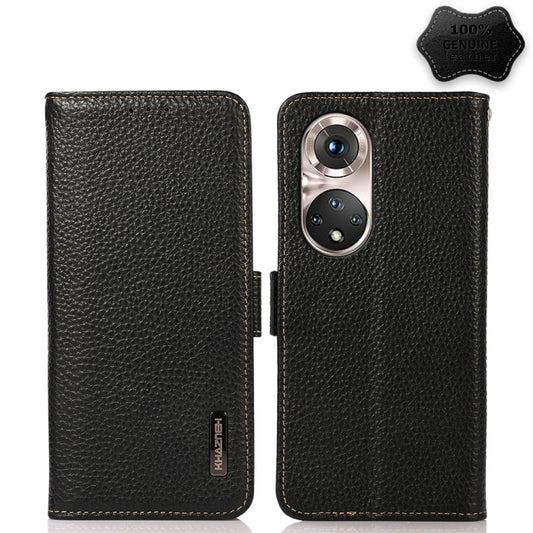 For Honor 50 Pro KHAZNEH Side-Magnetic Litchi Genuine Leather RFID Phone Case(Black) - Honor Cases by buy2fix | Online Shopping UK | buy2fix