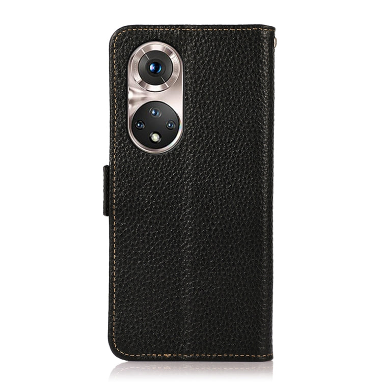 For Honor 50 Pro KHAZNEH Side-Magnetic Litchi Genuine Leather RFID Phone Case(Black) - Honor Cases by buy2fix | Online Shopping UK | buy2fix
