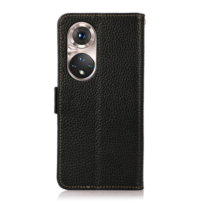 For Honor 50 Pro KHAZNEH Side-Magnetic Litchi Genuine Leather RFID Phone Case(Black) - Honor Cases by buy2fix | Online Shopping UK | buy2fix