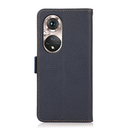 For Honor 50 Pro KHAZNEH Side-Magnetic Litchi Genuine Leather RFID Phone Case(Blue) - Honor Cases by buy2fix | Online Shopping UK | buy2fix