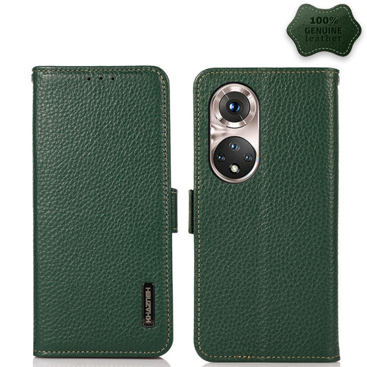 For Honor 50 Pro KHAZNEH Side-Magnetic Litchi Genuine Leather RFID Phone Case(Green) - Honor Cases by buy2fix | Online Shopping UK | buy2fix