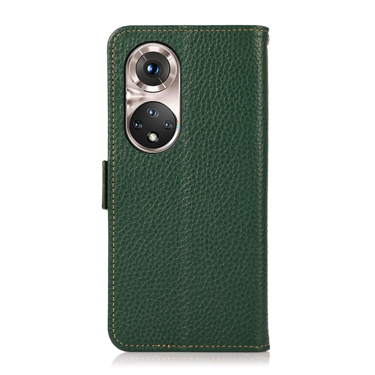 For Honor 50 Pro KHAZNEH Side-Magnetic Litchi Genuine Leather RFID Phone Case(Green) - Honor Cases by buy2fix | Online Shopping UK | buy2fix