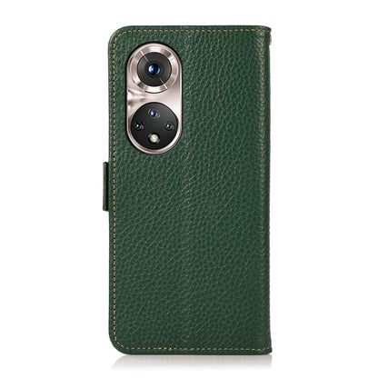 For Honor 50 Pro KHAZNEH Side-Magnetic Litchi Genuine Leather RFID Phone Case(Green) - Honor Cases by buy2fix | Online Shopping UK | buy2fix