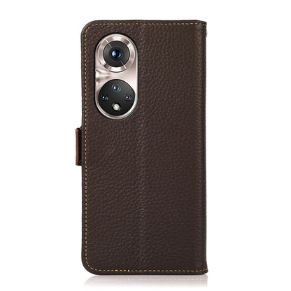 For Honor 50 Pro KHAZNEH Side-Magnetic Litchi Genuine Leather RFID Phone Case(Brown) - Honor Cases by buy2fix | Online Shopping UK | buy2fix