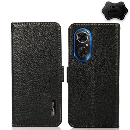 For Honor 50 SE KHAZNEH Side-Magnetic Litchi Genuine Leather RFID Phone Case(Black) - Honor Cases by buy2fix | Online Shopping UK | buy2fix