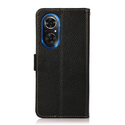 For Honor 50 SE KHAZNEH Side-Magnetic Litchi Genuine Leather RFID Phone Case(Black) - Honor Cases by buy2fix | Online Shopping UK | buy2fix