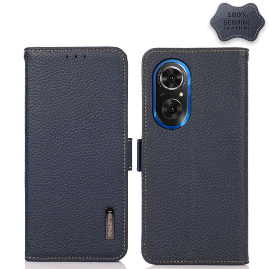 For Honor 50 SE KHAZNEH Side-Magnetic Litchi Genuine Leather RFID Phone Case(Blue) - Honor Cases by buy2fix | Online Shopping UK | buy2fix