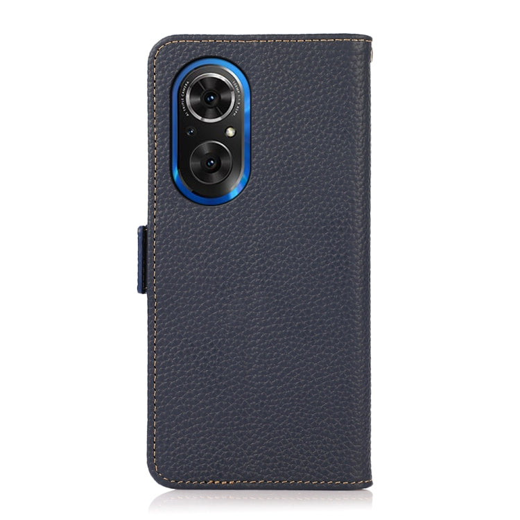 For Honor 50 SE KHAZNEH Side-Magnetic Litchi Genuine Leather RFID Phone Case(Blue) - Honor Cases by buy2fix | Online Shopping UK | buy2fix