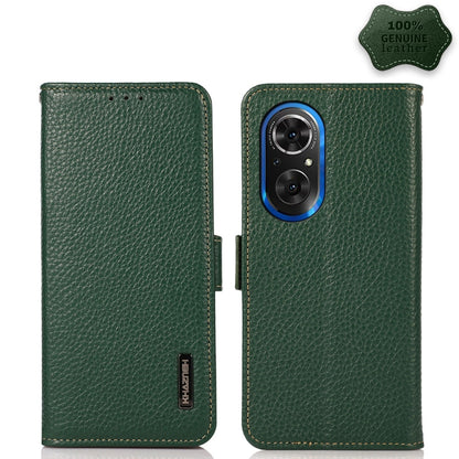 For Honor 50 SE KHAZNEH Side-Magnetic Litchi Genuine Leather RFID Phone Case(Green) - Honor Cases by buy2fix | Online Shopping UK | buy2fix