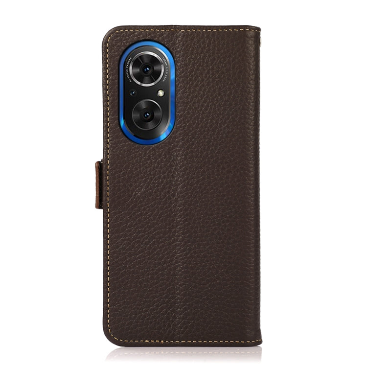 For Honor 50 SE KHAZNEH Side-Magnetic Litchi Genuine Leather RFID Phone Case(Brown) - Honor Cases by buy2fix | Online Shopping UK | buy2fix