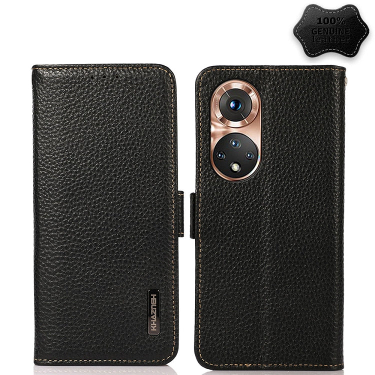 For Honor 50 KHAZNEH Side-Magnetic Litchi Genuine Leather RFID Phone Case(Black) - Honor Cases by buy2fix | Online Shopping UK | buy2fix