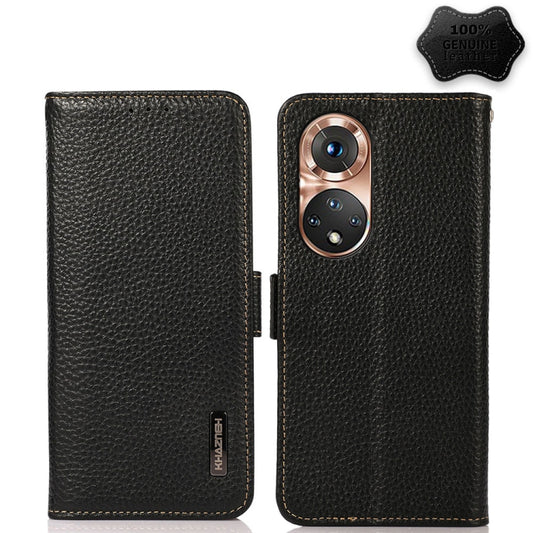 For Honor 50 KHAZNEH Side-Magnetic Litchi Genuine Leather RFID Phone Case(Black) - Honor Cases by buy2fix | Online Shopping UK | buy2fix