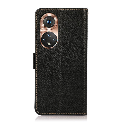 For Honor 50 KHAZNEH Side-Magnetic Litchi Genuine Leather RFID Phone Case(Black) - Honor Cases by buy2fix | Online Shopping UK | buy2fix