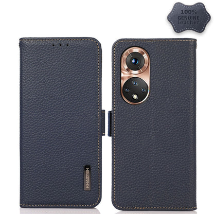For Honor 50 KHAZNEH Side-Magnetic Litchi Genuine Leather RFID Phone Case(Blue) - Honor Cases by buy2fix | Online Shopping UK | buy2fix