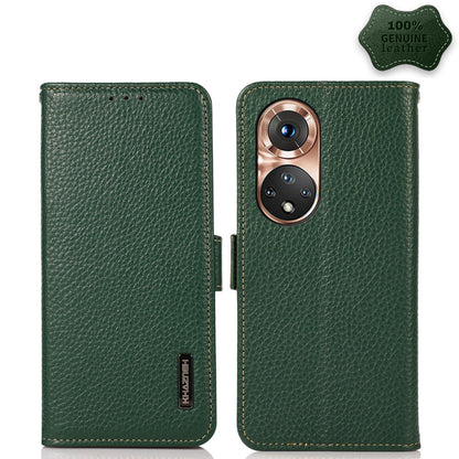 For Honor 50 KHAZNEH Side-Magnetic Litchi Genuine Leather RFID Phone Case(Green) - Honor Cases by buy2fix | Online Shopping UK | buy2fix