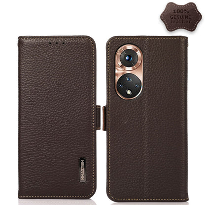 For Honor 50 KHAZNEH Side-Magnetic Litchi Genuine Leather RFID Phone Case(Brown) - Honor Cases by buy2fix | Online Shopping UK | buy2fix